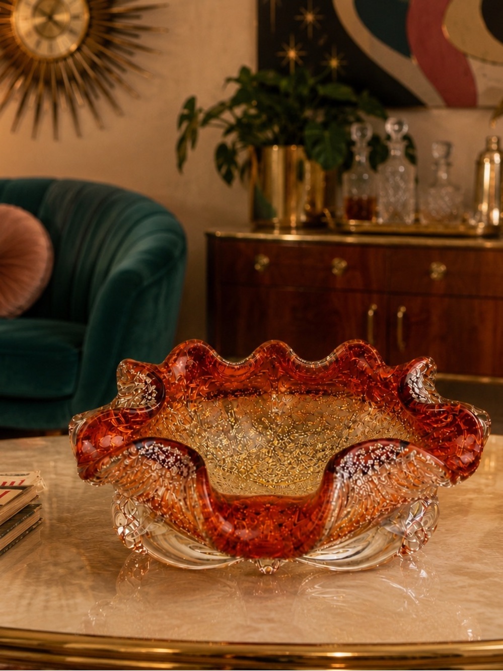 Vintage Murano Glass Orange
Aventurine Bullicante Bowl